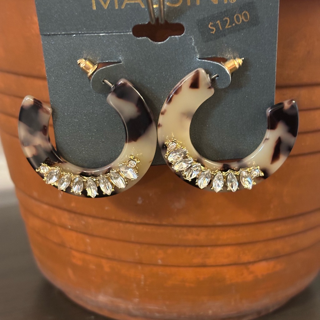 Massini Tortoise Hoop Earrings With Gold And Crystal Accents 6$